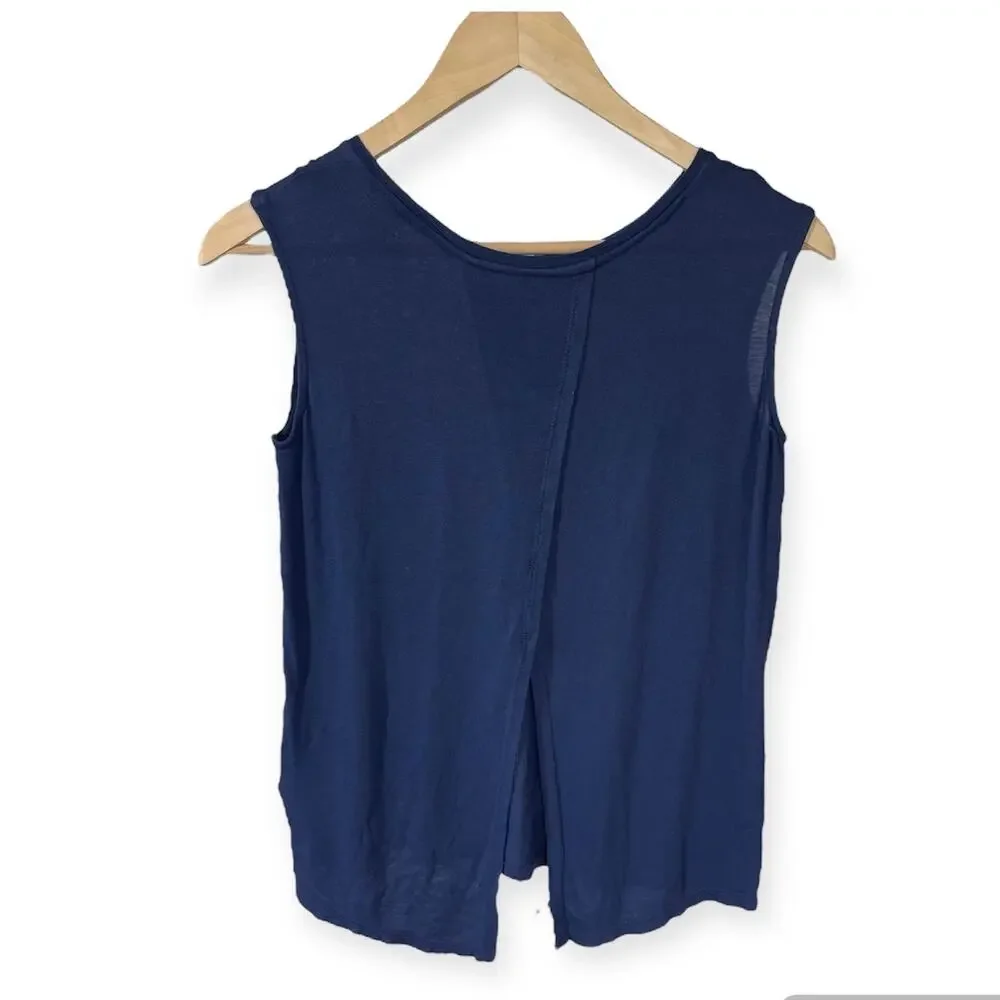 Girls L 10-12 Old Navy Blue Sleeveless Tank Top Split Open Back Detail Shirt